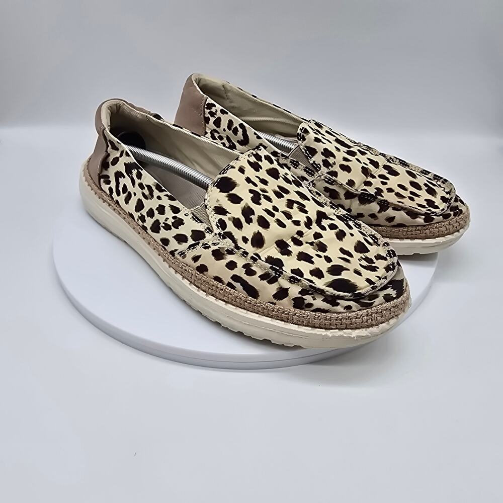 Hey Dude Lena Leopard Print Slip-On Casual Comfort Loafers Beige Black Size 9